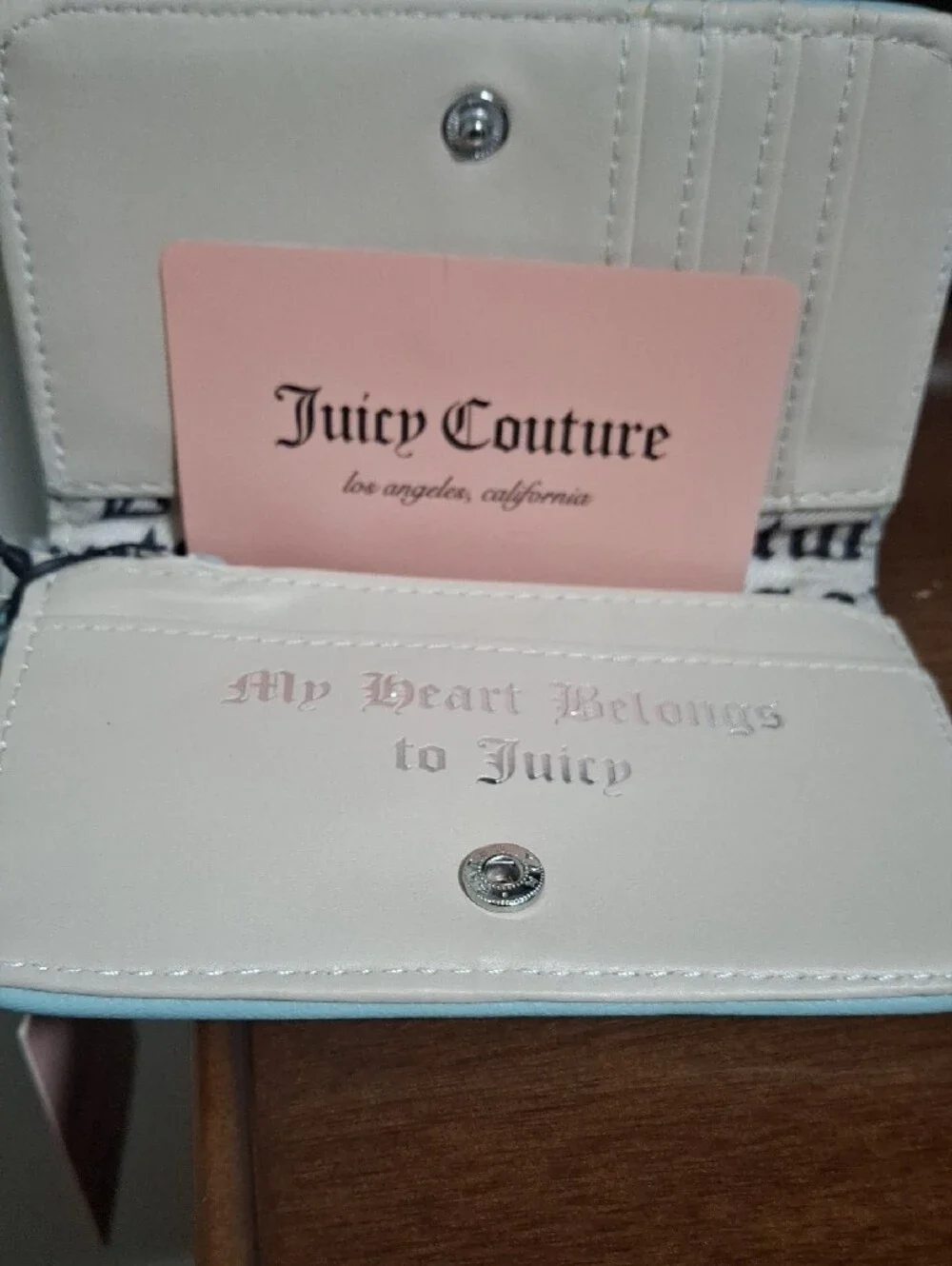 Juicy Couture Pastel Turquoise Rhinestone-Logo Compact Wallet